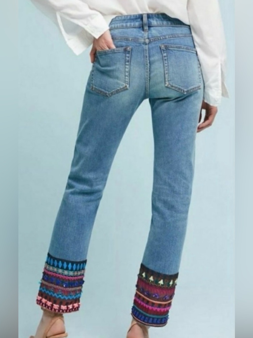 Pilcro by Anthropologie Slim Straight Embellished Cuff Jeans Size 28 - Picture 2 of 9
